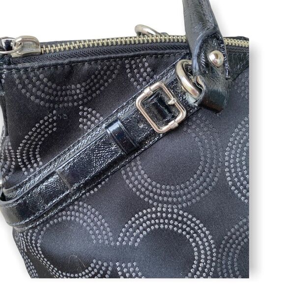 COACH Black Patent 2 Tone Gray C’s Madison Dotted OP Art Sophia Bag Purse #15935 - Picture 4 of 9